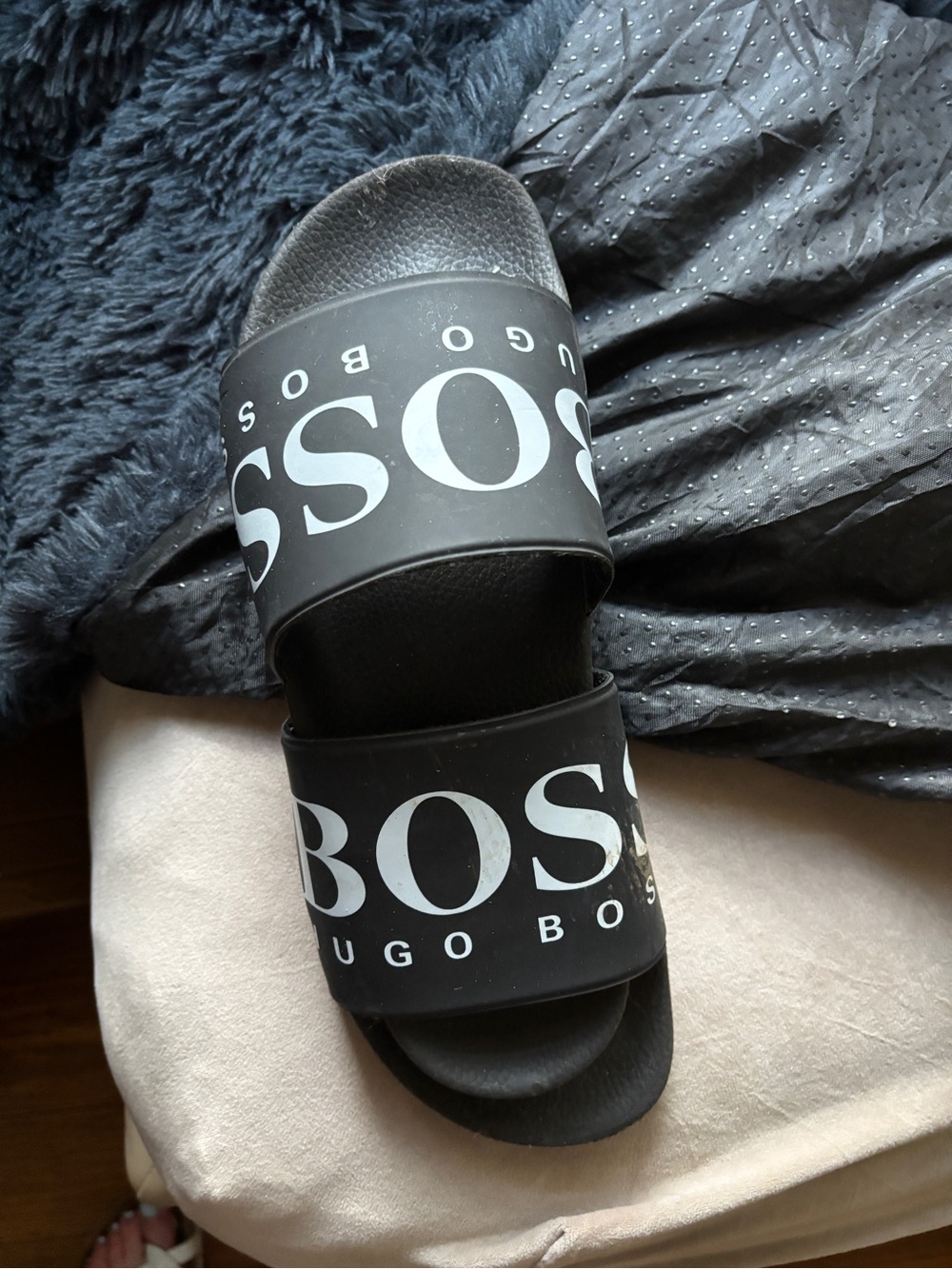 Hugo Boss Black Slide Sandals with White Logo